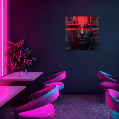Synthetic Mind - Tech Noir Futuristic Cirquit Portrait - Aluminum Print Wall Art