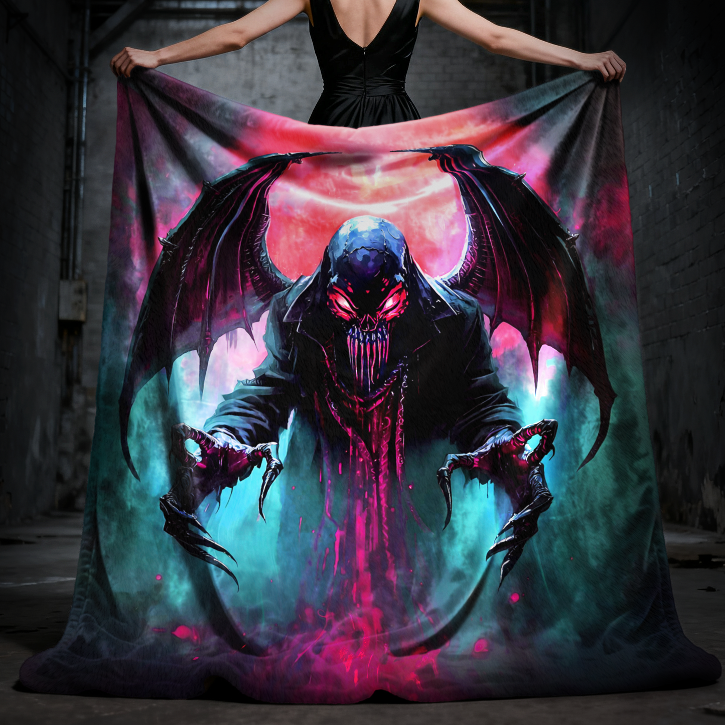 Neon Void Wraith – Dark Cyberpunk Horror Throw