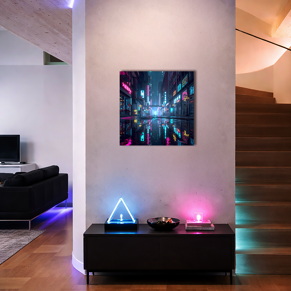 Midnight Cyberpunk City - Aluminum Print Wall Art
