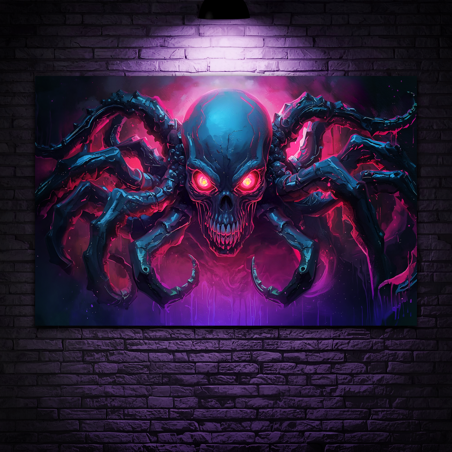Robotic Skull Spider - Nightmare in Neon - Aluminum Print Wall Art